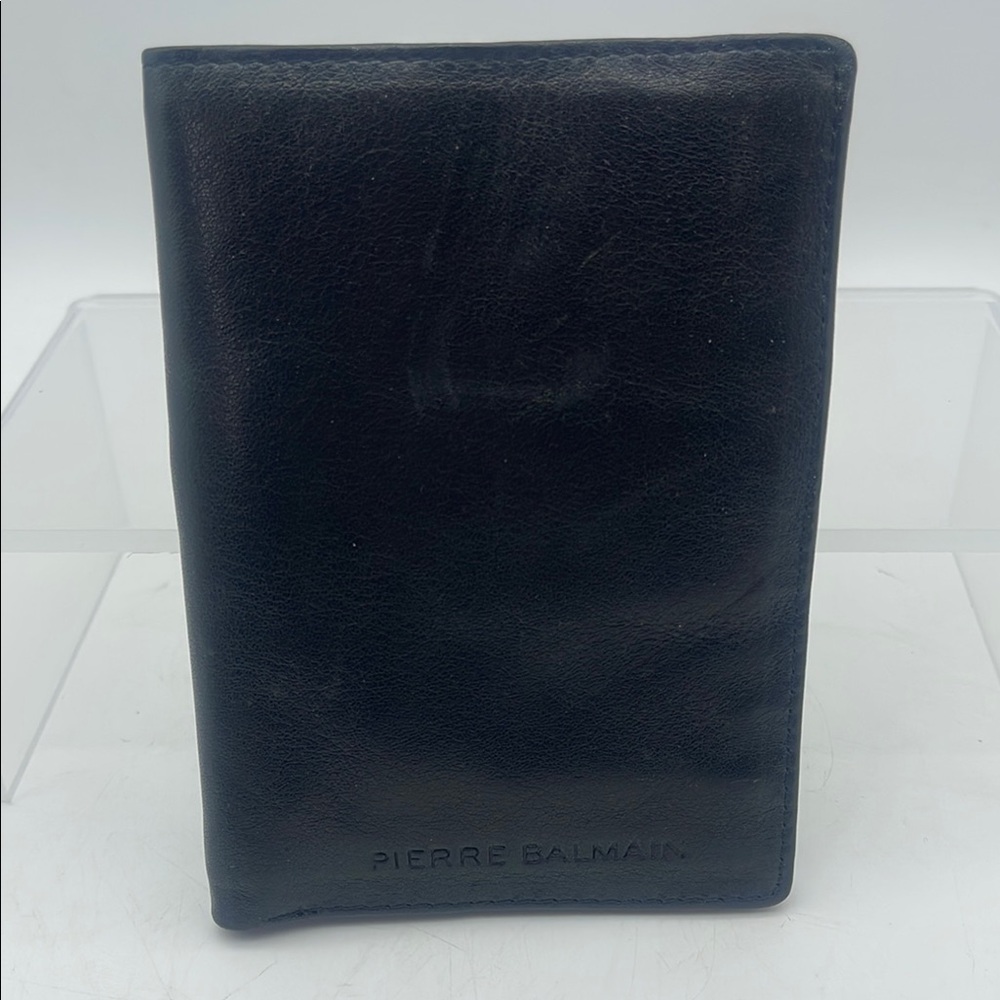 Pierre Balmain Leather Billfold Wallet Card Case Passport Case Organizer Black